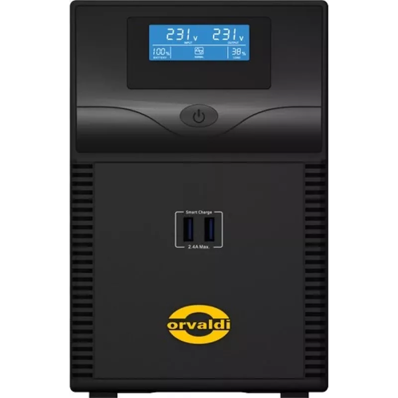 Unterbrechungsfreie Stromversorgung ORVALDI ID2K0CH Line-Interactive 2 kVA / 1200 W, 24 V, 9 Ah Batterien, LCD, USB, kompakt schwarz