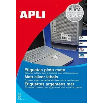 Selbstklebeetiketten APLI 10071 Silber 210x297 mm 20 Stück