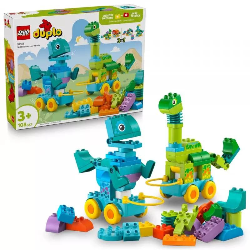 Konstruktionsspielzeug LEGO DUPLO 10451 Dinosaurier auf Rädern 3-in-1-Set, 108 Teile, Alter 3+, Höhe 220 mm