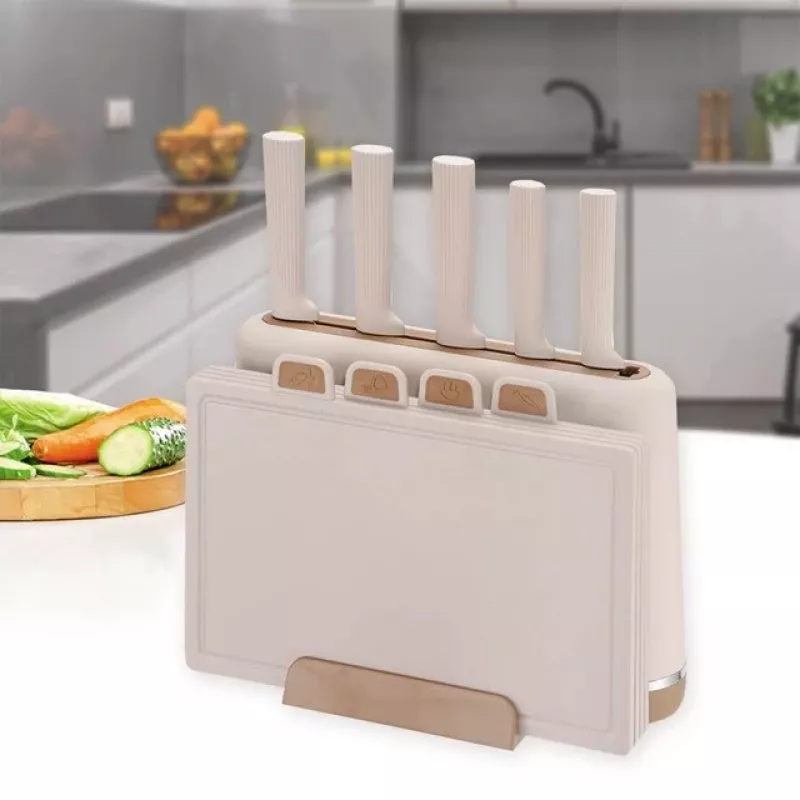 Maestro MR-1412-BEIGE Messerset mit Block + Schneidebrett-Set Beige