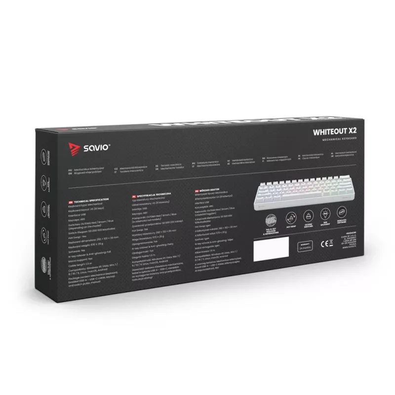 Mechanische Tastatur Whiteout X2, Blue Outemu, Hot Swap Savio Savgk-white