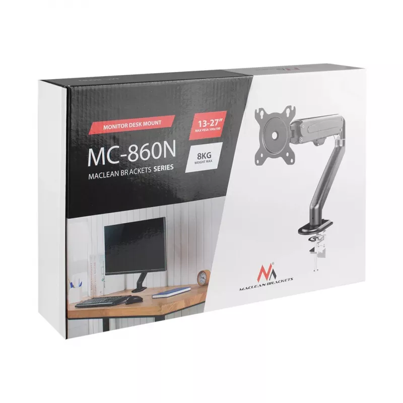 Maclean MC-860N Monitorhalterung, mit Gasfeder, 13-27, 8 kg, Schwarz