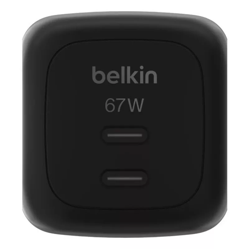 AC Indoor-Schnellladegerät Belkin WCH020kqBK, 2× USB-C, universelle Kompatibilität, Stromschutz, schwarz