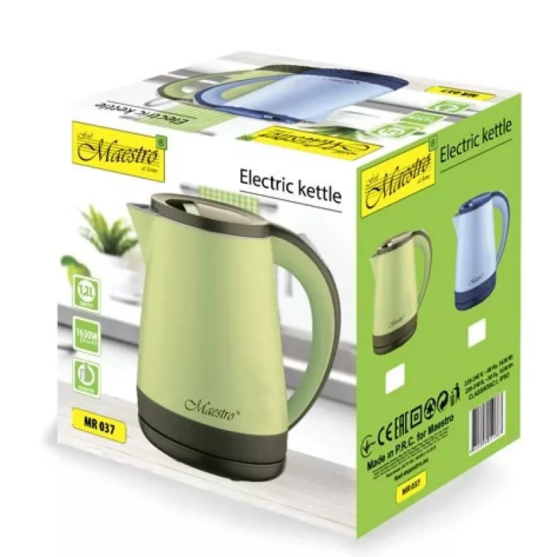 Wasserkocher Maestro MR-037 1,2 L 1630 W Edelstahl, blau, 360°-Basis