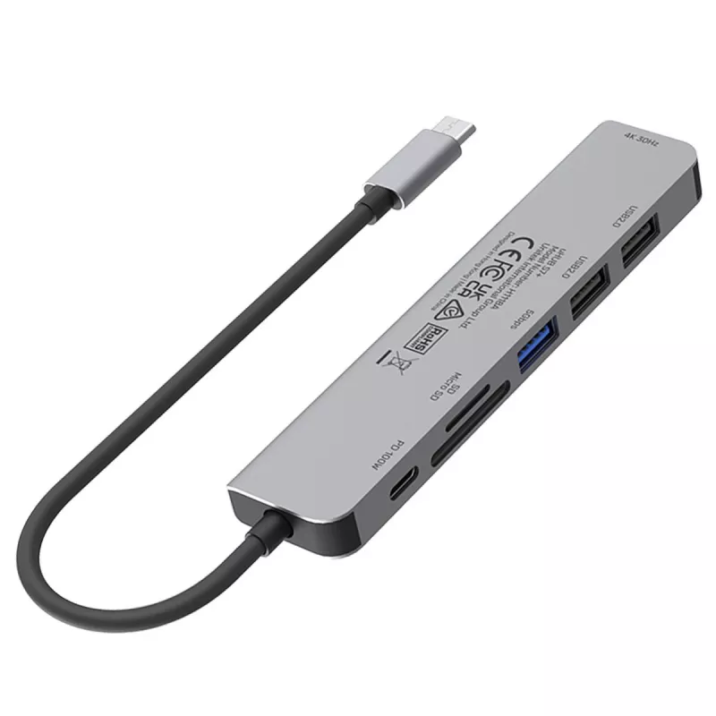 USB-C Hub Unitek 7in1 Aluminium PD 100W 5 Gbps — Multiport-Adapter mit Power Delivery