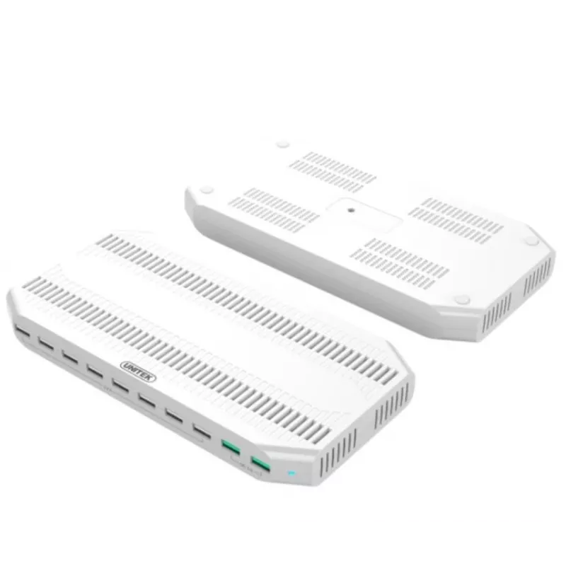 Ladestation Unitek Y-2190A — 10 USB-Anschlüsse (8×USB2.0 + 2×USB3.2 Gen1), kabelloses Laden, 96 W Gesamtleistung