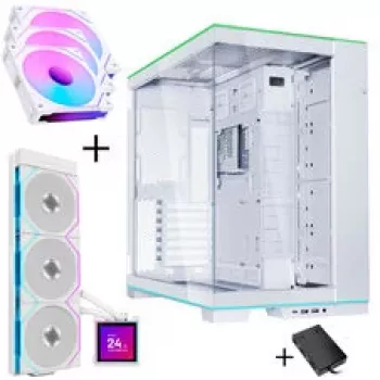 Lian Li O11 Dynamic EVO RGB PC-Gehäuse Bundle HydroShift II LCD-S 360TL AiO + 3x UNI FAN SL-INF 120 Reverse Blade Lüfter - Weiß