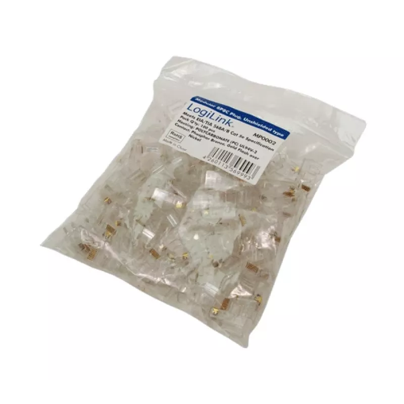 RJ-45 Kabelstecker LOGILINK MP0002, CAT5e, transparent, 100er-Pack