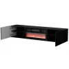 TV-Schrank Cama Meble LARA 183x35x37 cm schwarz matt mit eingebautem elektrischem Kamin