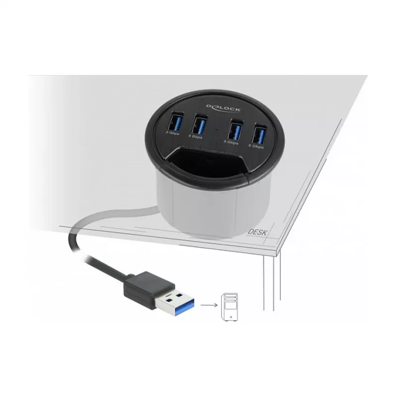 USB Hub DeLOCK 64153 Type-A 5000 Mbit/s Schwarz