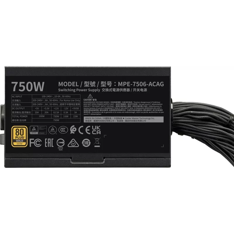 Netzteil Cooler Master MWE GOLD 750v3 ATX 3.1 750W 80 PLUS Gold nicht modular, 6x SATA, 4x 6+2 PCIe, 2x 4+4 EPS