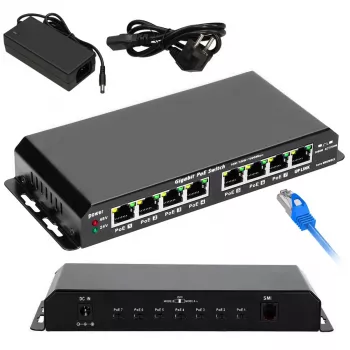 Extralink PoE-Switch KRATOS 7x Gigabit PoE, 1x Uplink RJ45, Netzteil 24V 2,5A, 60W