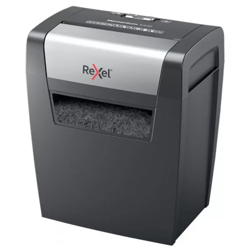 Rexel Momentum X406 Aktenvernichter mit Kreuzschnitt P4, Partikelschnitt, 4 x 28 mm, 15 L, 125 Blatt, 70 dB, Tasten