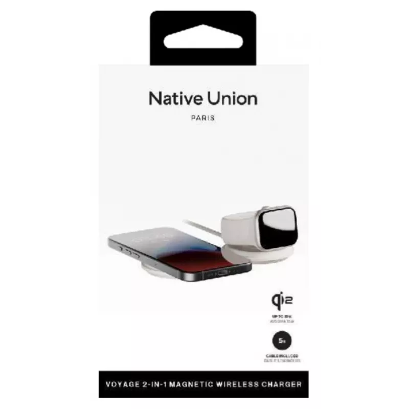 Indoor 2-in-1 Wireless Charger native union Voyage 2-In-1 Wireless Charger Sandstone USB smartphone compatibility light Grau