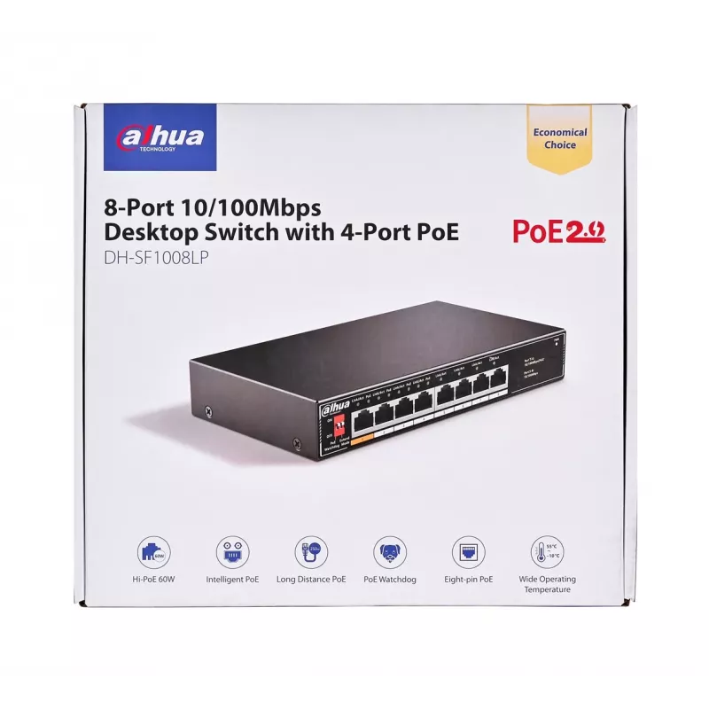 Dahua Technology PoE SF1008LP Unmanaged L2 Fast Ethernet (10/100) Power over Ethernet (PoE) Schwarz