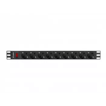 Stromverteilereinheit LANBERG PDU-09F-0300-BK — 9x Typ-F-Steckdosen, 3 m Kabel, Aluminiumgehäuse, 10 A
