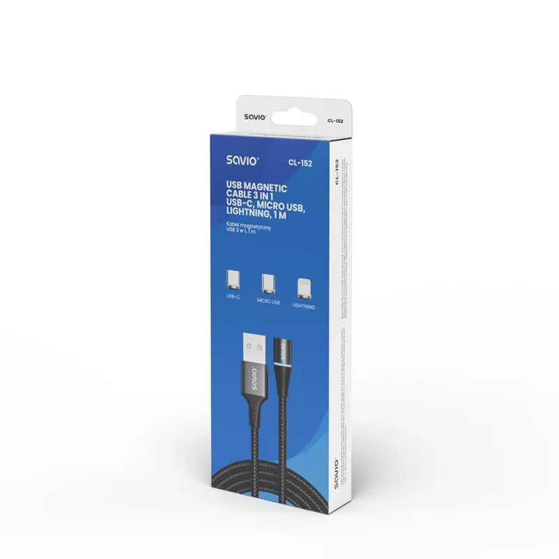 Savio CL-152 USB-Kabel 1 m USB 2.0 USB C Micro USB A/Lightning Schwarz