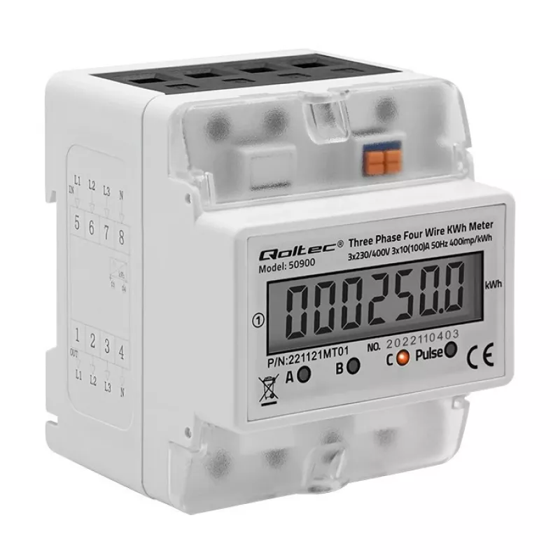 Dreiphasiger elektronischer Energiezähler QOLTEC 50900 400V LCD 4P