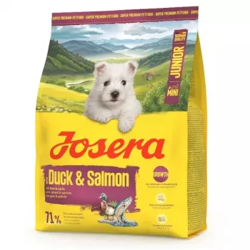 Trockenfutter für Welpen JOSERA Mini Junior Duck & Salmon 3 kg — für Welpen kleiner Rassen, 29 % Protein, 18 % Fett