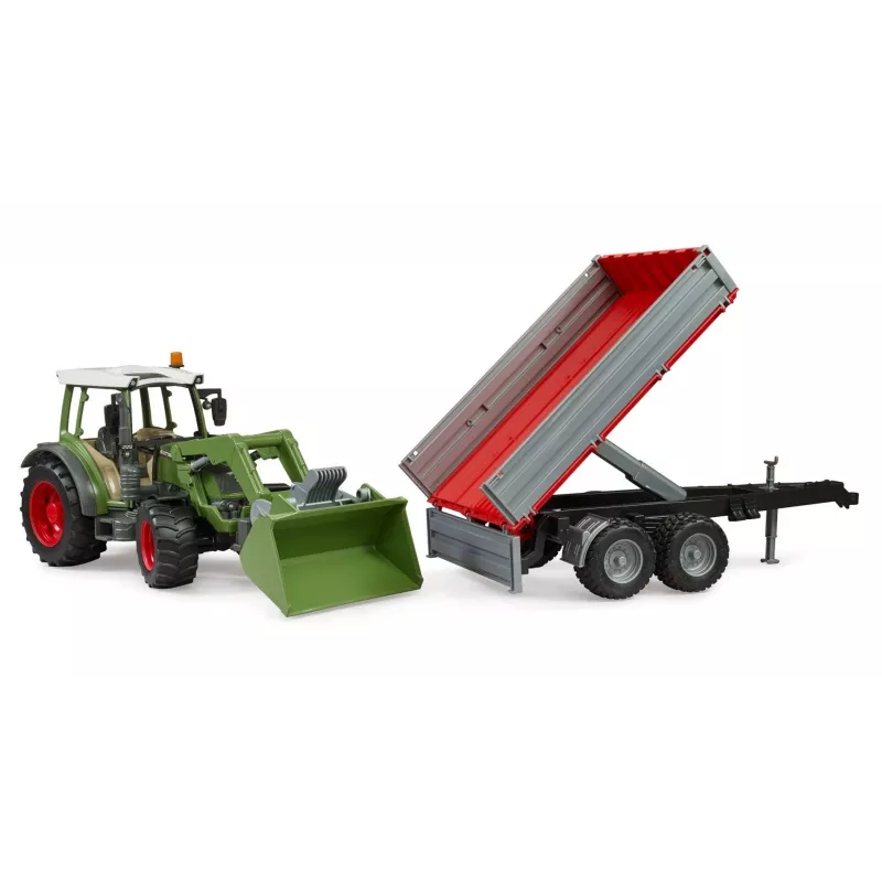 Spielzeugtraktor BRUDER Fendt Vario 211 mit Frontlader und Seitenanhänger