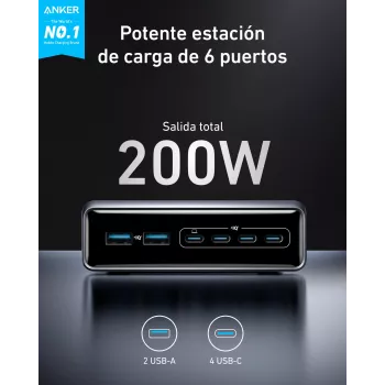Charger GeNPrime 200W GaN 4xUSB-C 2xUSB-A Schwarz