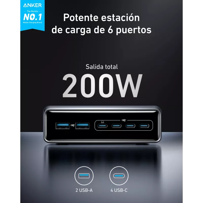 Charger GeNPrime 200W GaN 4xUSB-C 2xUSB-A Schwarz