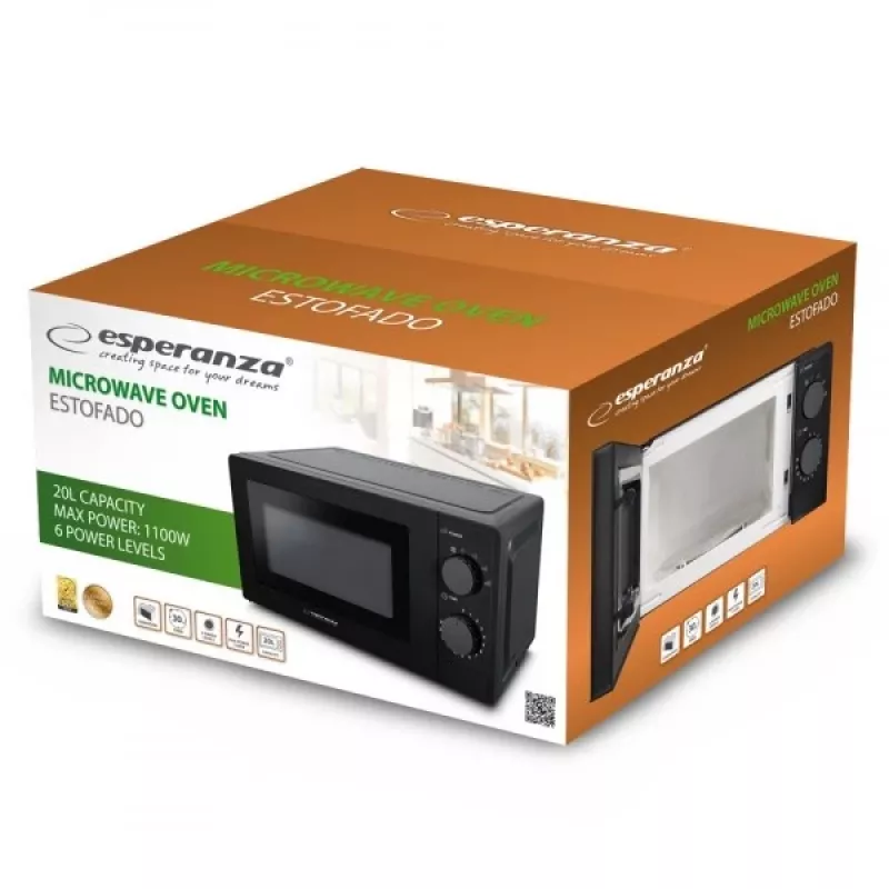 Solo-Mikrowelle ESPERANZA ESTOFADO — 20 l, 700 W, 5 Leistungsstufen, 24,5 cm Drehteller, schwarz