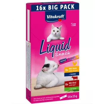 Katzen-Snackpaste Vitakraft VITAKRAFT Liquid Snack 16 x 15 g — Rind & Huhn, 240 g, konservierungsmittelfrei
