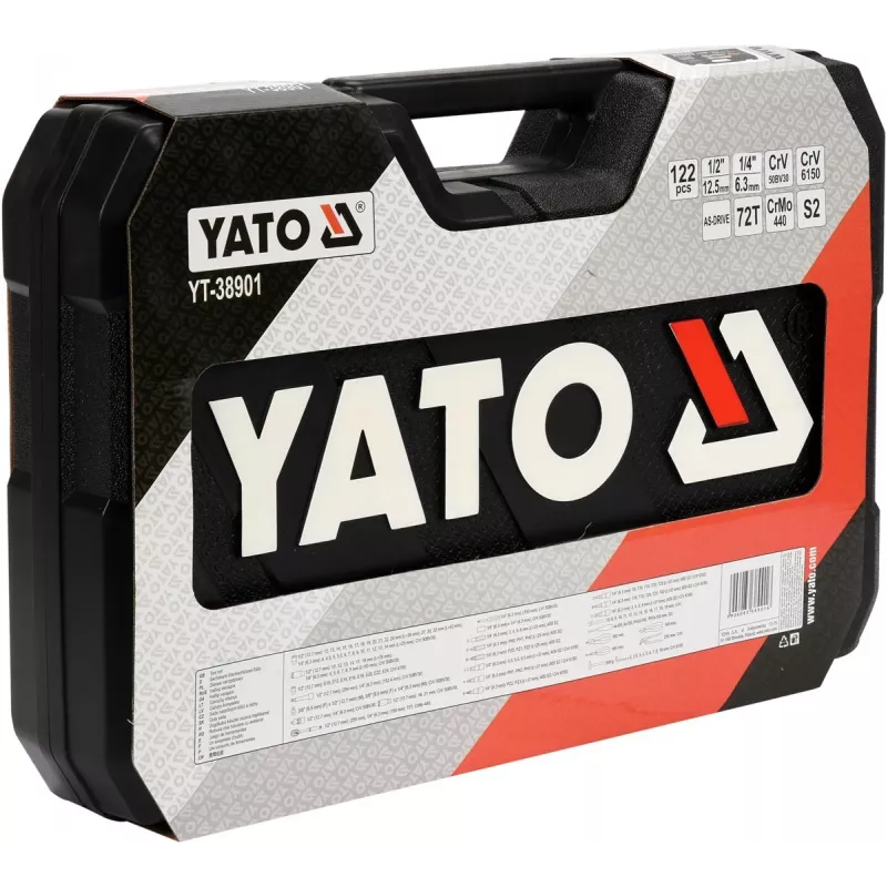 Yato YT-38901 XXL Schlüssel-/Werkzeugsatz, 1/4–1/2 Zoll, 122-teilig
