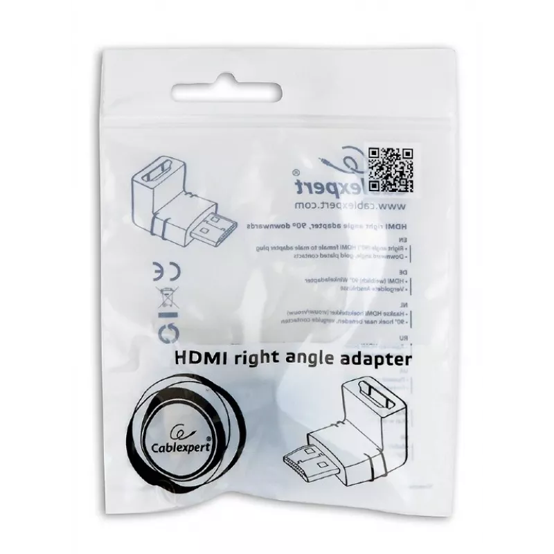 HDMI-Adapter GEMBIRD A-HDMI90-FML, HDMI auf HDMI, rechtwinkliger 90°-Adapter, schwarz