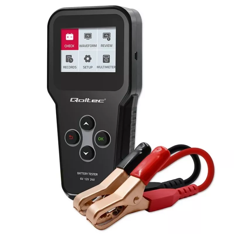 Qoltec 52489 Digitaler Batterie-Analyzer Tester 3-in-1 mit LCD und mehrsprachig 6V | 12V | 24V | 30Ah-200Ah