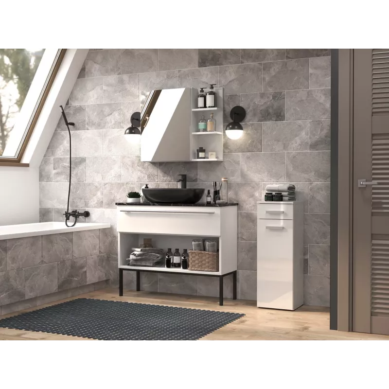 Badezimmer-Standschrank top e shop NEL V DS BIEL POŁ — freistehend, 3 Einlegeböden, 300×300×850 mm, weißes Gestell
