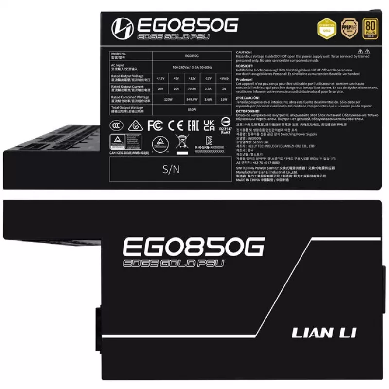 Netzteil LIAN LI EDGE GOLD 850 – 850 W, 80 PLUS Gold, Active PFC