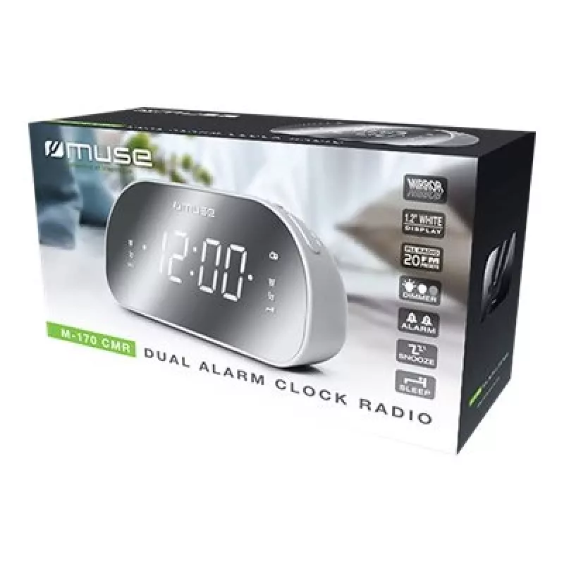 Uhrenradio Muse M-170CMR — digitales Uhrenradio, 1,2 Zoll LED-Anzeige, FM, AC 230V, AAA-Backup, Spiegel/Weiß