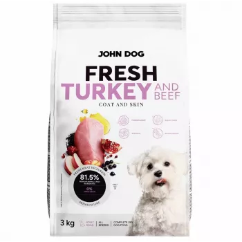 Trockenfutter für Hunde john dog ADULT FRESH TURKEY & BEEF 3 kg
