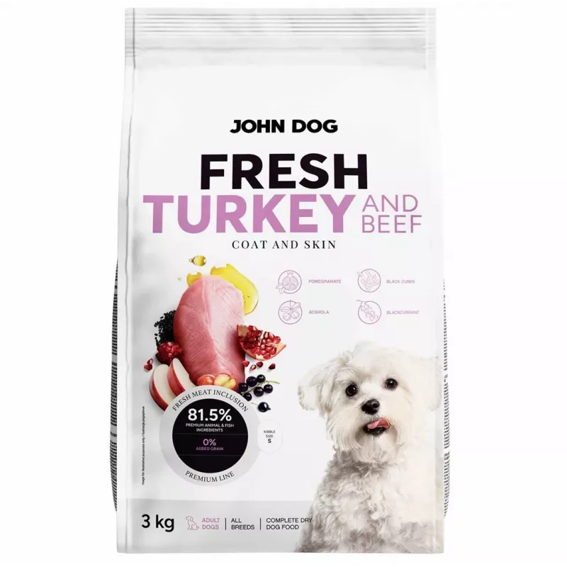 Trockenfutter für Hunde john dog ADULT FRESH TURKEY & BEEF 3 kg