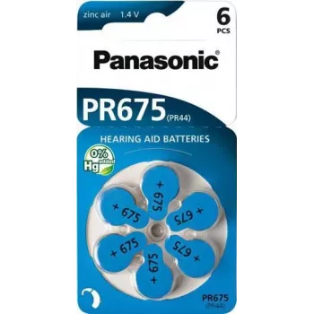 Hörgerätebatterien Panasonic PR 675 (Größe 10), 605 mAh, Zink-Luft, 6er-Pack