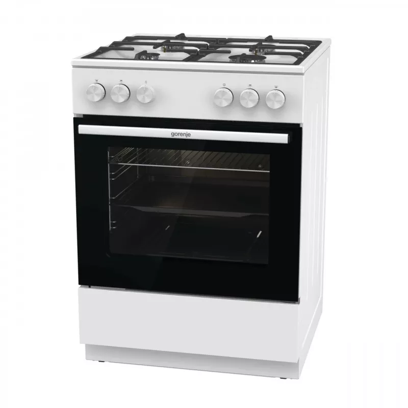 Freistehender Gasherd Gorenje GG6A10WFFM, weiß, 4-Flammen-Kochfeld, 72 L Gasbackofen, Drehregler vorne