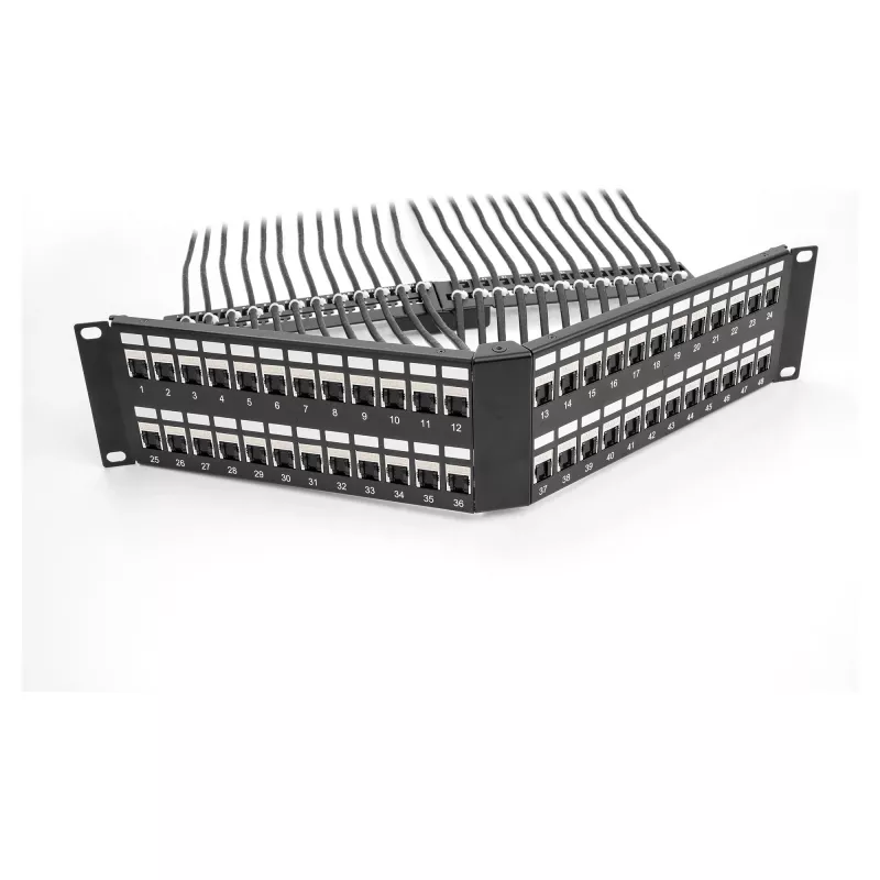 DeLOCK 19 Zoll Keystone Patch Panel 48 Port mit Zugentlastung 2U abgewinkelt schwarz