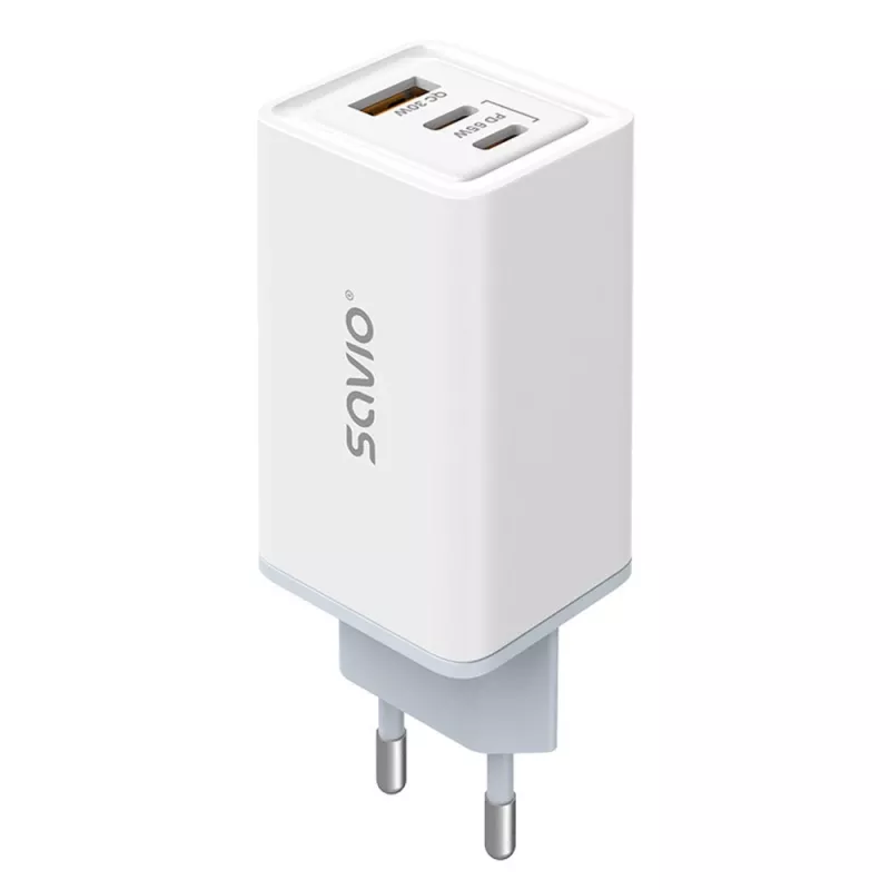 SAVIO LA-07 GaN 65W Netzteil, USB, QC4.0+, PD 3.0, Weiß