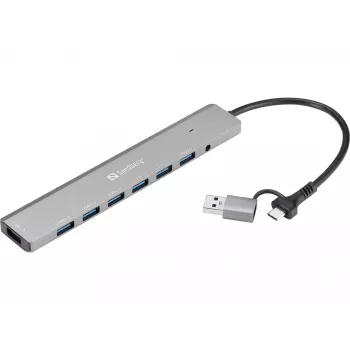 USB-Hub SANDBERG 136-66 — 7x USB 3.0 Anschlüsse, extern mit Strom versorgt