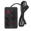 Steckdosenleiste MACLEAN MCE392 B — 4 Steckdosen, 3×USB, 110–240V, 2,1A, 2500W, 1,5 m Kabel, schwarz