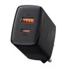 Indoor USB-Schnellladegerät Baseus CCXJ-B01 – 2 Ports (USB-C PD 20W + USB-A QC3.0 18W), 100–240 V, Schwarz