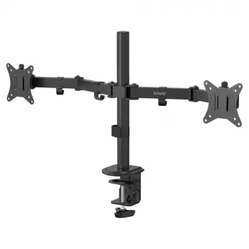 Monitor-Tischhalterung SAVIO UM-03 Schwarz, duale Monitorklemme, VESA 100x100, unterstützt 17 Zoll–32 Zoll, Höhe/Neigung/Schwenkung/Drehung