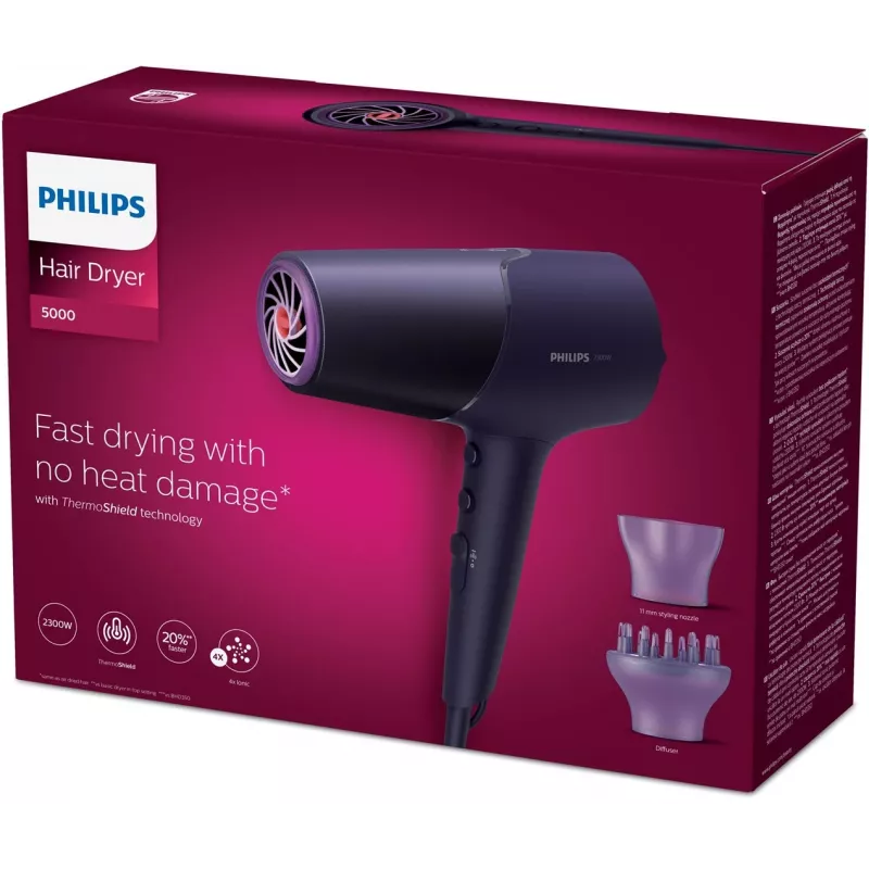 Haartrockner Philips 5000 Series BHD514/00, 2300 W, violett, 6 Geschwindigkeiten, 6 Hitzestufen, ionisch, Cool Shot