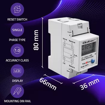 Energiezähler QOLTEC Einphasig DIN-Schiene 230V (MPN 50979)