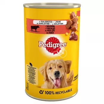 Nassfutter für Hunde Pedigree Beef Adult 400 g Dose — Rindfleischgeschmack, 7,2 % Protein, 3,8 % Fett, 82,5 % Feuchtigkeit