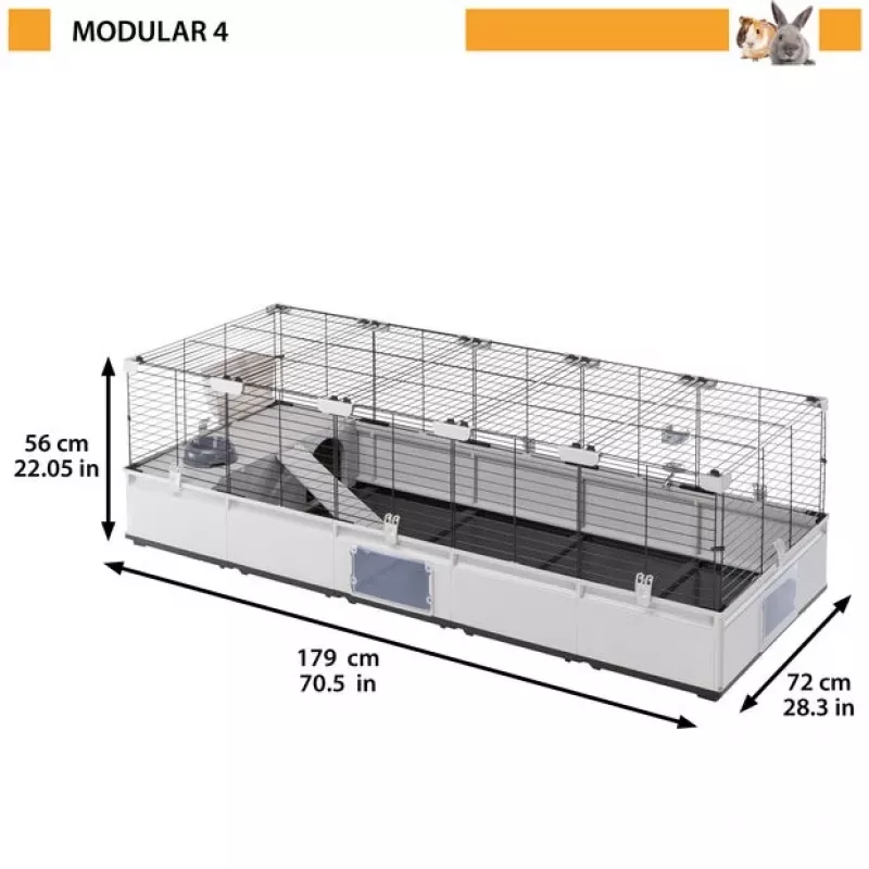 FERPLAST Modular 4 – Käfig für Kaninchen und Hausmeerschweinchen – 179 x 72 x 56 cm