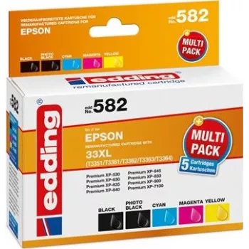 Edding Tintenpatrone ersetzt Epson 33XL/T3351/T3361/T3362/T3363/T3364 Kompatibel Kombi-Pack Schwarz, Photo Schwarz, Cyan, Magenta, Gelb EDD-582 18-582