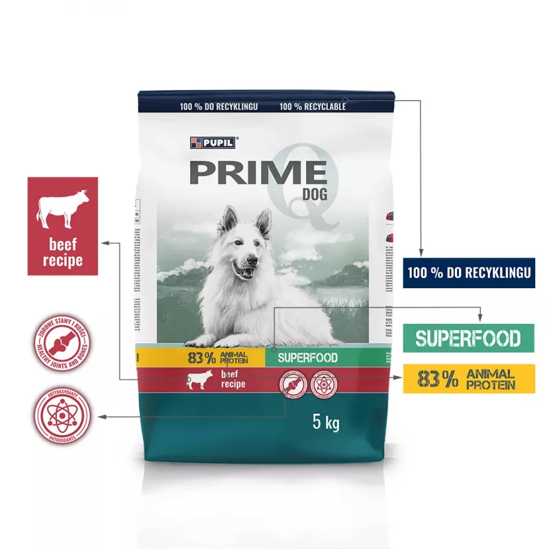 PUPIL Prime reich an Rindfleisch mit Gemüse - Trockenfutter für Hunde - 5kg